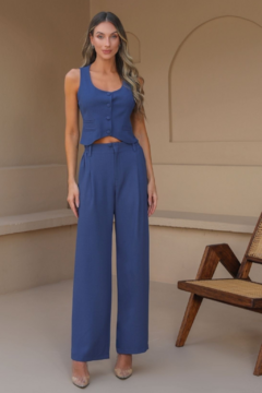 CONJUNTO COLETE EM ALFAIATARIA CAMILA AZUL