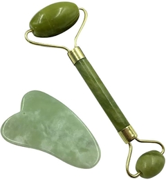 Rolo Massageador Facial Pedra Natural e Gua Sha guasha Jade