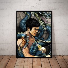 Quadro decorativo Kung fu arte vintage desenho Bruce Lee dragão 42x29cm