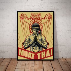 Quadro decorativo Vintage desenho boxe tailandes Muay Thai 42x29cm