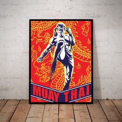 Quadro decorativo Retro desenho boxe tailandes Muay Thai 42x29cm