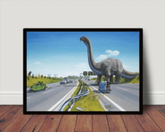 Quadro decoração Retro Vintage Dinossauro na pista 42x29cm