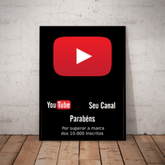 Quadro Cenario youtube placa 10.000 inscritos personalizada 42x29cm