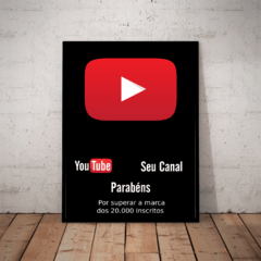 Quadro Cenario youtube placa 20.000 inscritos personalizada 42x29cm