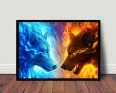 Quadro Arte decoração Lobos gelo e fogo yn yang 42x29cm