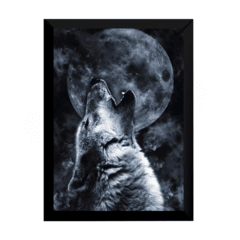 Lindo quadro decoração lobo uivando para lua 42x29cm