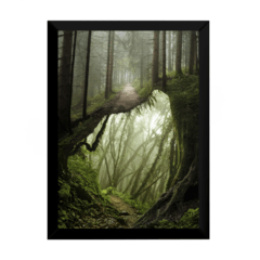 Lindo quadro decoração surreal dentro da floresta 42x29cm