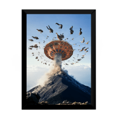 Lindo quadro decoração surreal vulcão da diversão 42x29