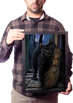 Quadro Decorativo Gato Preto Mistico Wicca