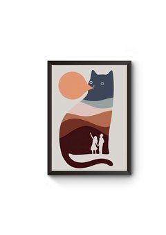 Quadro Gato Minimalista Poster Moldurado
