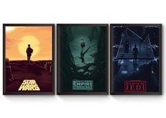 Kit 3 Quadros Trilogia Star Wars Poster Moldurado