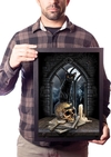 Poster Moldurado Gato Arte Cranio Wicca Quadro