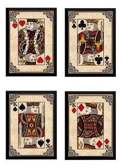 Conjunto 4 Quadros A4 Baralho Poker Jogo de Cartas Reis