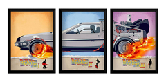 Conjunto 3 Quadros A4 Filme De Volta Para O Futuro Delorean