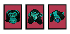 Conjunto 3 Quadros Macacos Sábios Arte Provérbio Japonês