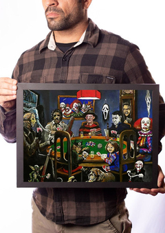 Quadro Arte Ícones Do Terror Jogando Cartas Reunião Horror