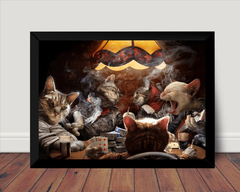 Quadro Decorativo Gatos Jogando Poker Cartas Arte Moldurada