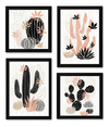 Kit 4 Quadros Artes Cactos Plantas Arbustos Decoração