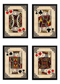 Conjunto 4 Quadros A4 Baralho Poker Jogo De Cartas Reis