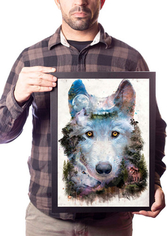 Poster Com Moldura A3 Animal Surreal Lobo