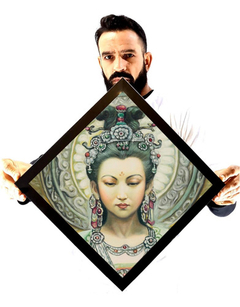 Lindo Quadro Hindu A Bela Face Da Deusa Kuan Yin 46x46