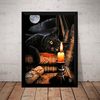 Quadro Decorativo Gato Preto Mistico Magia Arte Moldurada