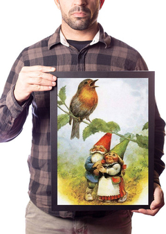 Quadro Linda Arte Casal Gnomos E O Canto Do Passaro Natureza