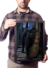 Quadro Decorativo Gato Preto Vassoura Da Bruxa Wicca