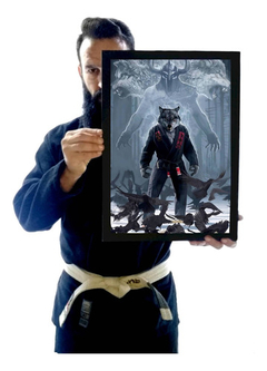 Quadro Jiu Jitsu Arte Lobo Guerreiro Decoração Dojo