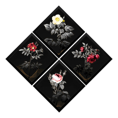 Conjunto 4 Quadros Arte Flores Rosas Gótica Forma Geométrica