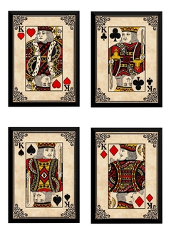 Conjunto 4 Quadros Baralho Poker Jogo Cartas Reis Arte
