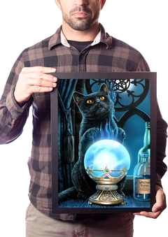 Poster Moldurado Gato Arte Sobrenatural Wicca Quadro