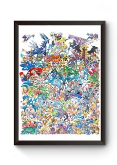 Quadro Arte Todos os Pokemons Poster Moldurado