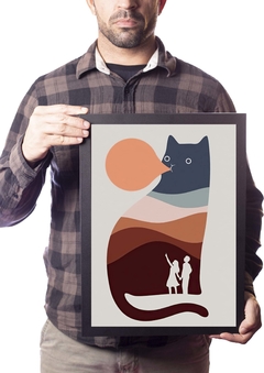 Poster Com Moldura A3  Arte Minimalista  Gato Chiclete