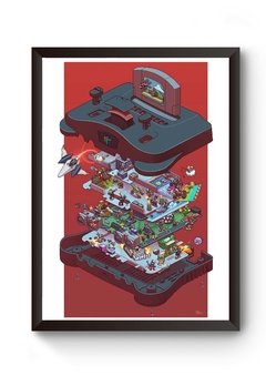 Quadro Console retrô Nintendo 64 Poster Moldurado
