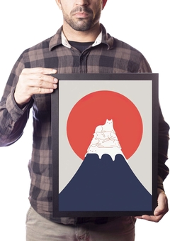 Poster Moldurado A3 Gato Minimalista Monte Fuji