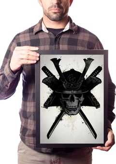 QUADRO DECORATIVO SAMURAI ARTE CAPACETE X ESPADAS