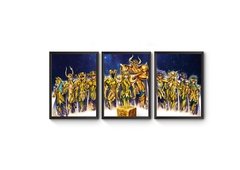 Kit 3 Quadros Cavaleiros do Zodiaco Poster Moldurado