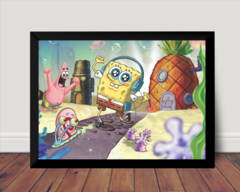 Quadro Bob Esponja calça Quadrada Arte Poster Moldurado