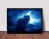 Quadro Decorativo Arte gato preto lua