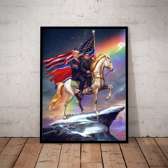 Quadro Donald Trump & Kim Jong-un Montados Em Um Unicornio