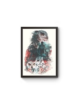 Quadro Animal Surreal Coruja Poster Moldurado