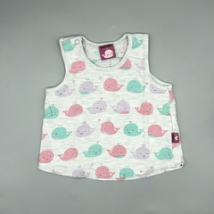 Remera Owoko Talle 3 (3-6 meses) gris ballenitas rosa verde