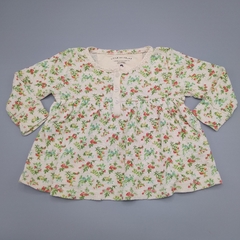 Remera Little Akiabara Talle 3 meses algodón color cremita con florcitas verdes
