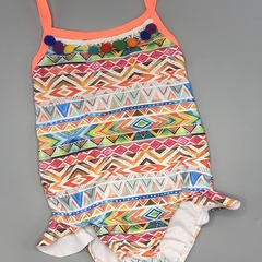 Malla NUEVA Talle 4 (24 meses) blanca diseño tribal naranja azul verde pompones multicolor volados -1 - comprar online