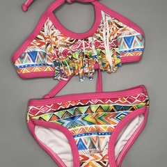 Segunda Selección - Bikini NUEVA Talle 2 (12-18 meses) rosa diseño tribal blanco naranja celeste marrón flecos - comprar online