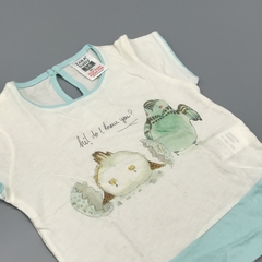 Segunda Selección - Remera Zara Talle 3-6 meses algodón combinado beige celeste estampa pajaritos brillo - comprar online