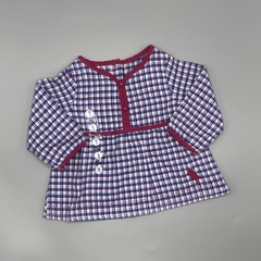 Camisa NUEVA Talle 1 (12 meses ) cuadrillé blanco azul fucsia pajarito bordado