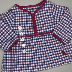 Camisa NUEVA Talle 1 (12 meses ) cuadrillé blanco azul fucsia pajarito bordado - comprar online