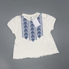Remera Zara Talle 3-6 meses algodón blanca bordado azul delantero